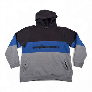 The Hundreds Hoodie Adult EXTRA LARGE Black Gray Colorblock Pullover Sweatshirt